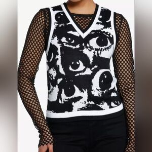 Social Collision Black & White Allover Eyes Sweater vest size XL